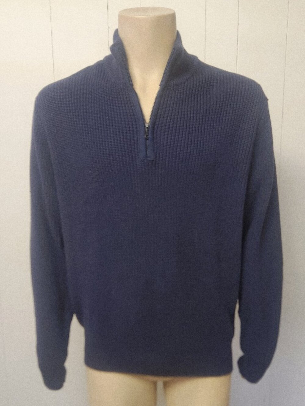 Orvis men's sweater L navy cotton zip pullover